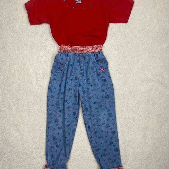Rare Vintage 90s Oshkosh B'gosh Girls Cherry Outfit Pants T Shirt Size 5 - Picture 3 of 9